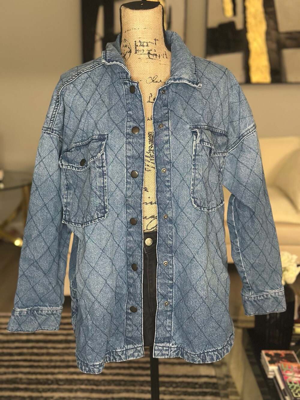 Celebrity Pink Quilted Denim Shacket Jacket Size M